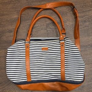 Baosha Elegant Striped Leather-Trimmed Shoulder Bag